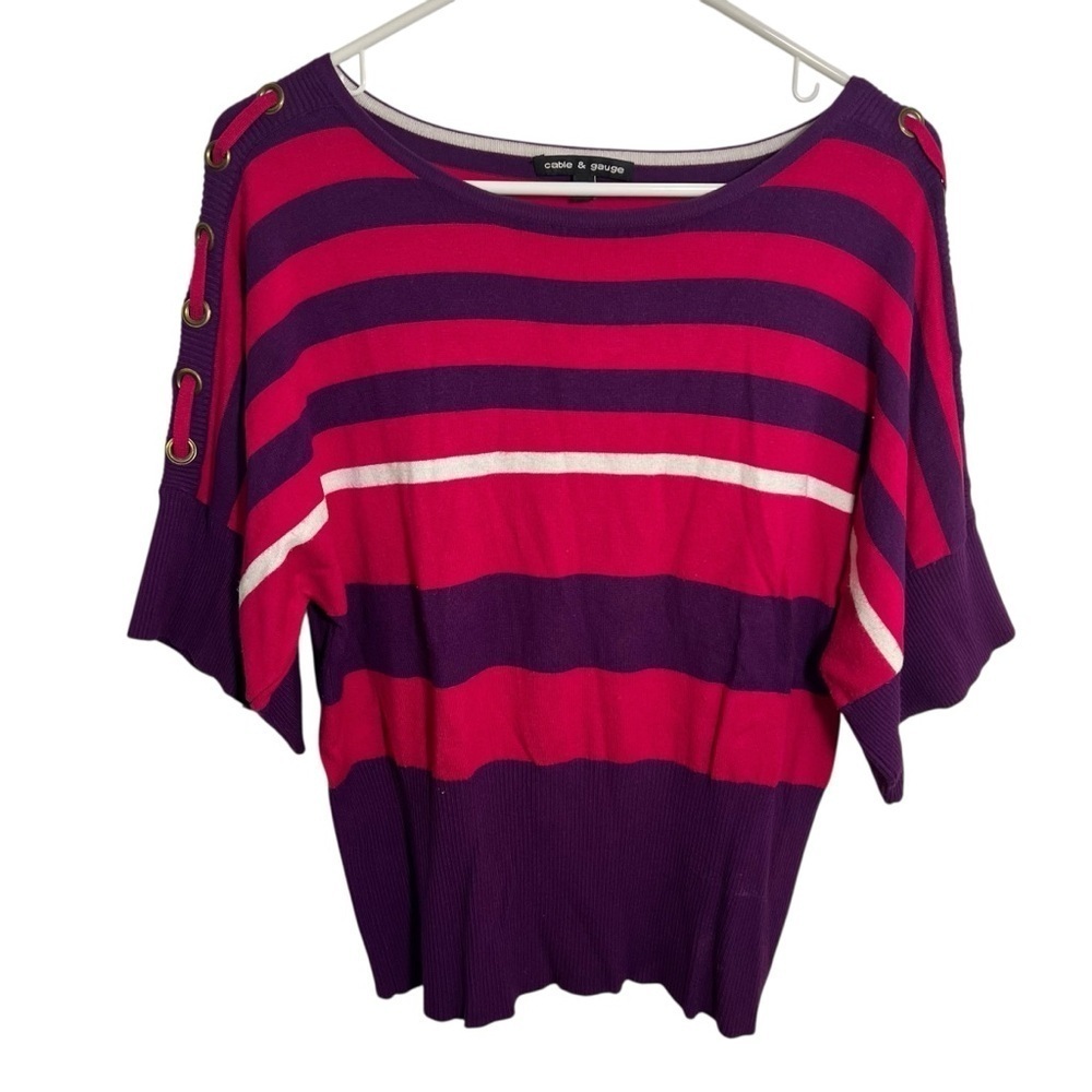 Cable & Gauge Womens Size Large Boatneck Dolman Sleeve Sweater Purple Pink Color
